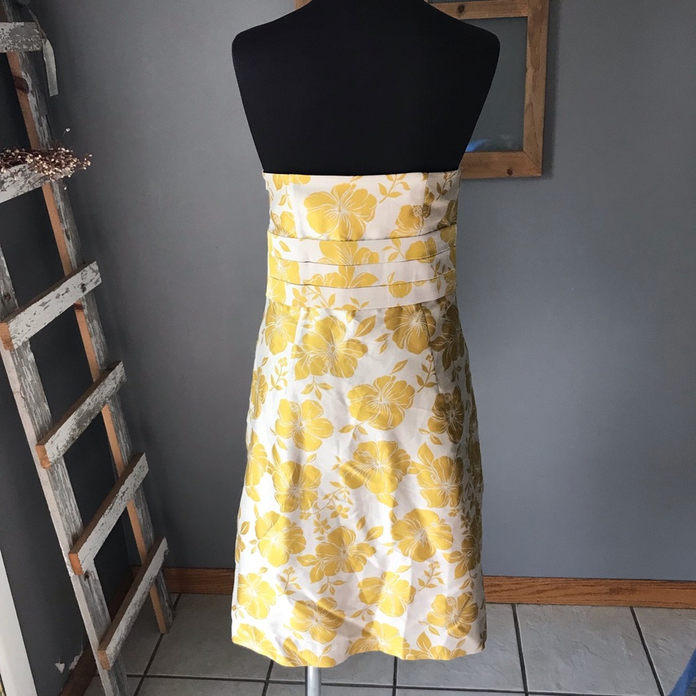 Ann Taylor Gold Floral Cotton Silk Strapless Dress - Picture 5 of 8